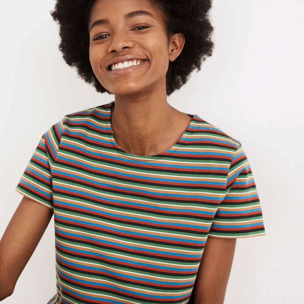 Madewell Luxe Boxy-Crop Tee in Mathis Stripe, Size S